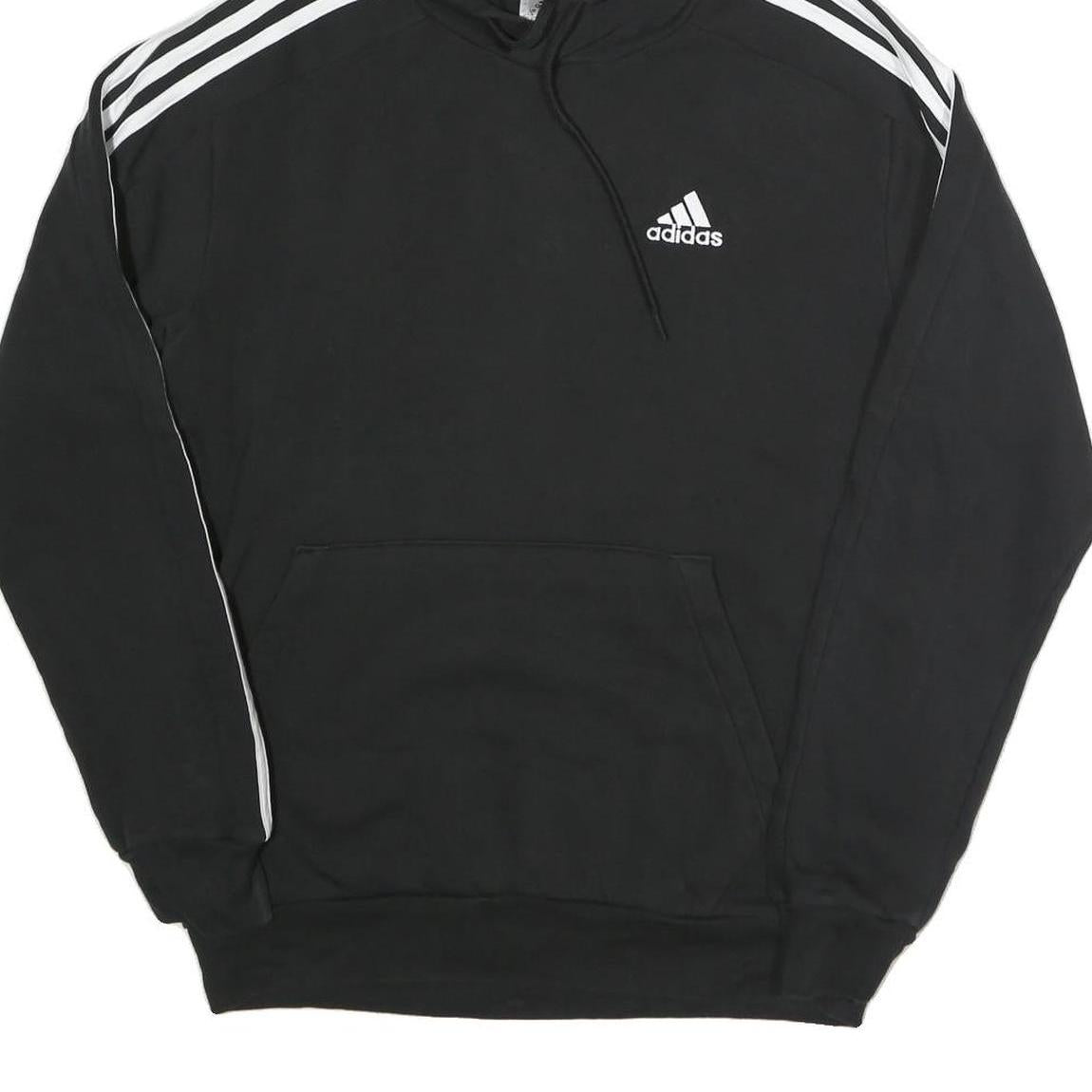 ADIDAS Mens Black Hoodie S Cotton Blend Pullover Logo Striped Sport Casual