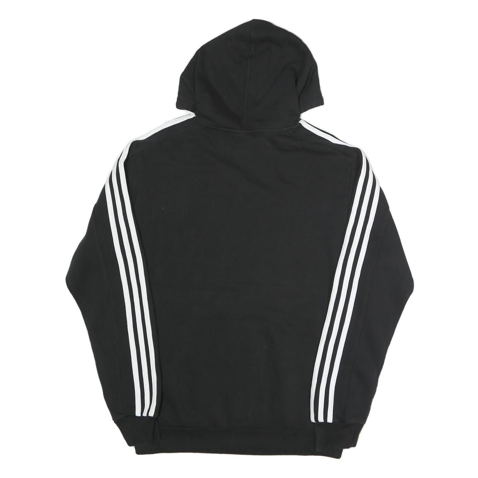 ADIDAS Mens Black Hoodie S Cotton Blend Pullover Logo Striped Sport Casual