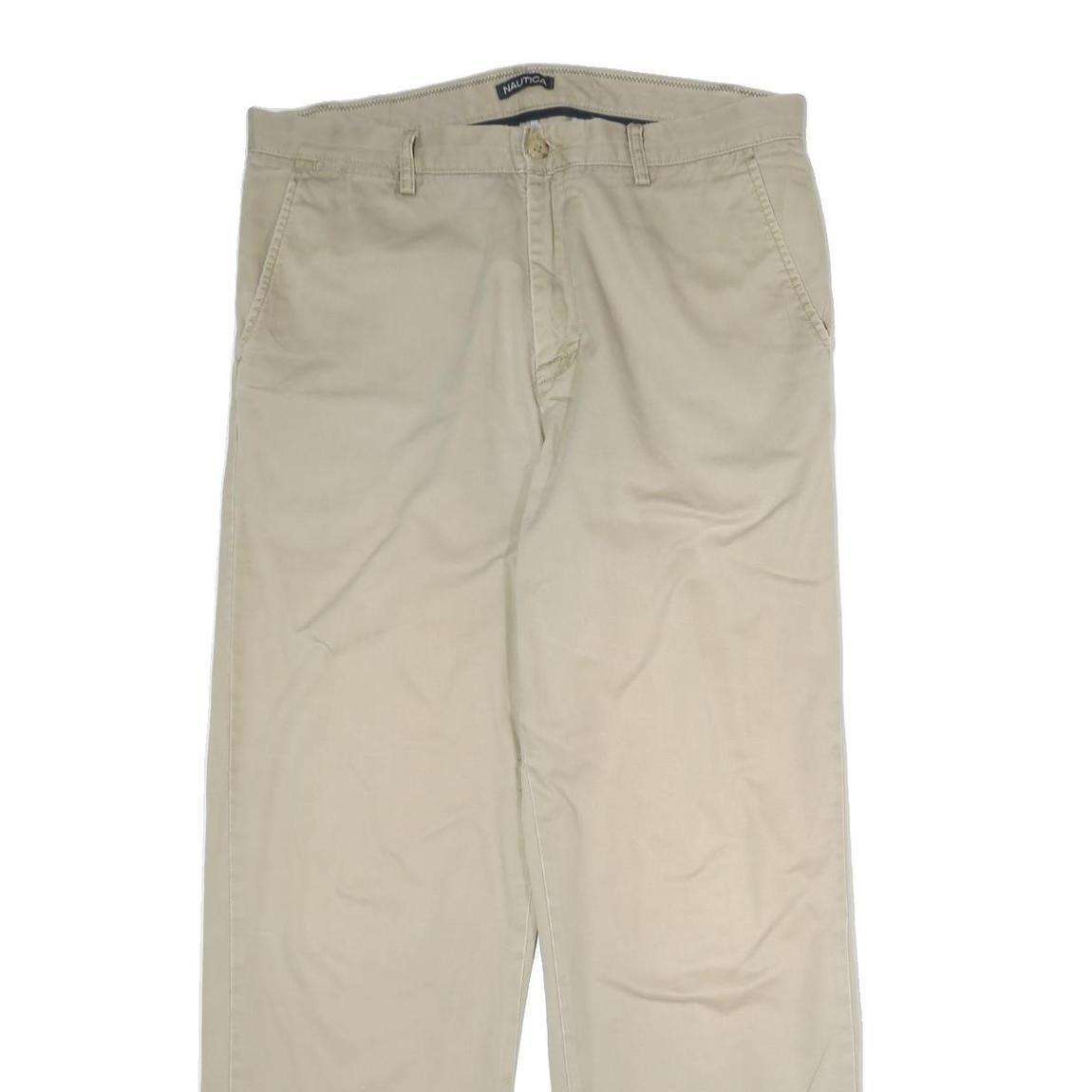 NAUTICA Mens Cotton Beige Regular Straight Trousers W36 L31 Casual Zip Closure
