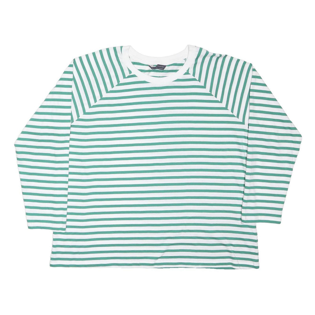 M&S Womens Green & White Striped Basic Top Long Sleeve Round Neck UK 20 Casual