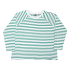M&S Womens Green & White Striped Basic Top Long Sleeve Round Neck UK 20 Casual