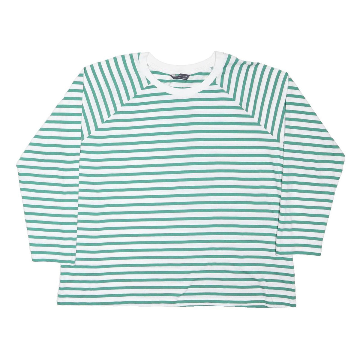 M&S Womens Green & White Striped Basic Top Long Sleeve Round Neck UK 20 Casual