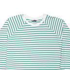 M&S Womens Green & White Striped Basic Top Long Sleeve Round Neck UK 20 Casual
