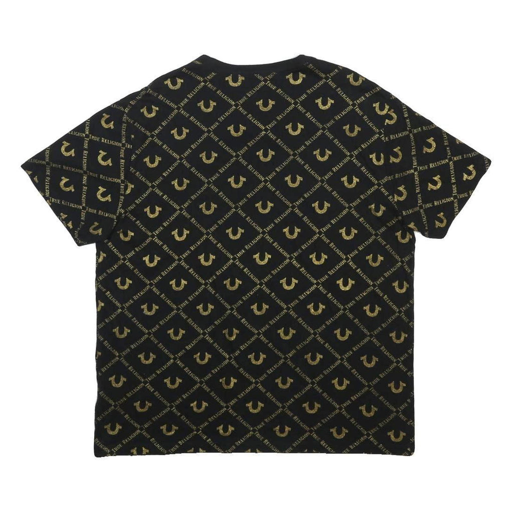 TRUE RELIGION Womens Black & Gold Graphic T-Shirt 2XL Short Sleeve Crew Neck All