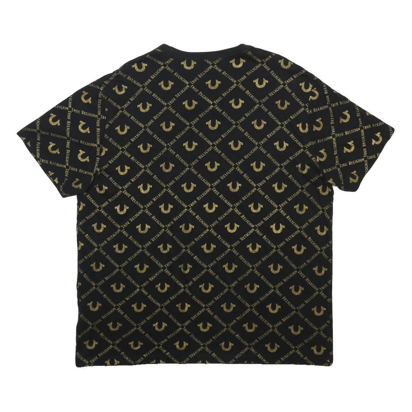 TRUE RELIGION Womens Black & Gold Graphic T-Shirt 2XL Short Sleeve Crew Neck All