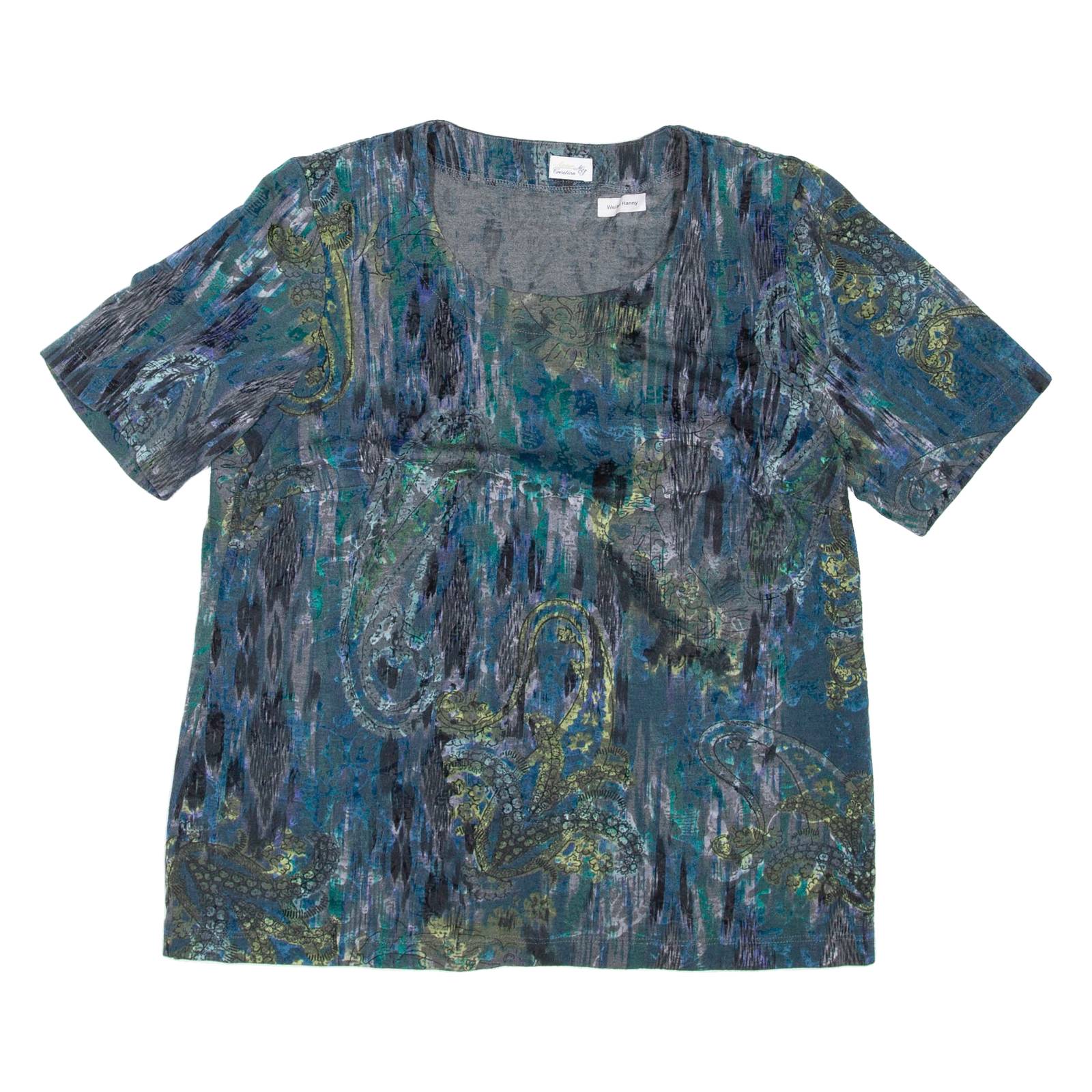 Womens Printed Top Blue Crazy Pattern M