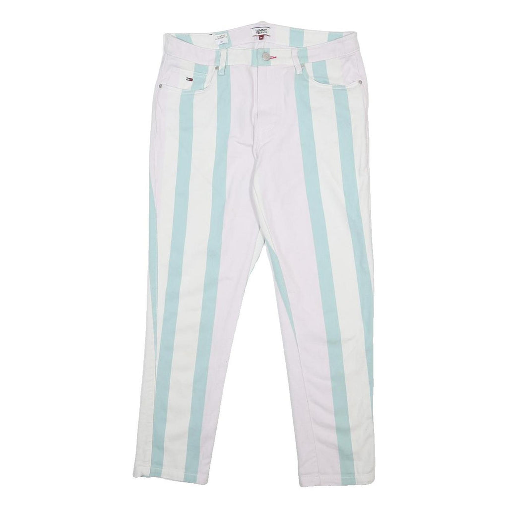 TOMMY JEANS Womens Slim White Blue Stripe Denim Jeans W30 L27 Stylish Casual