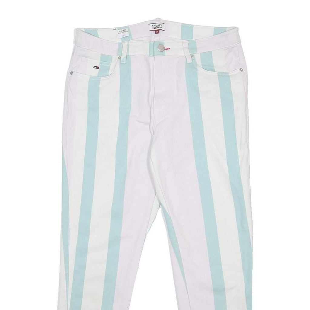 TOMMY JEANS Womens Slim White Blue Stripe Denim Jeans W30 L27 Stylish Casual