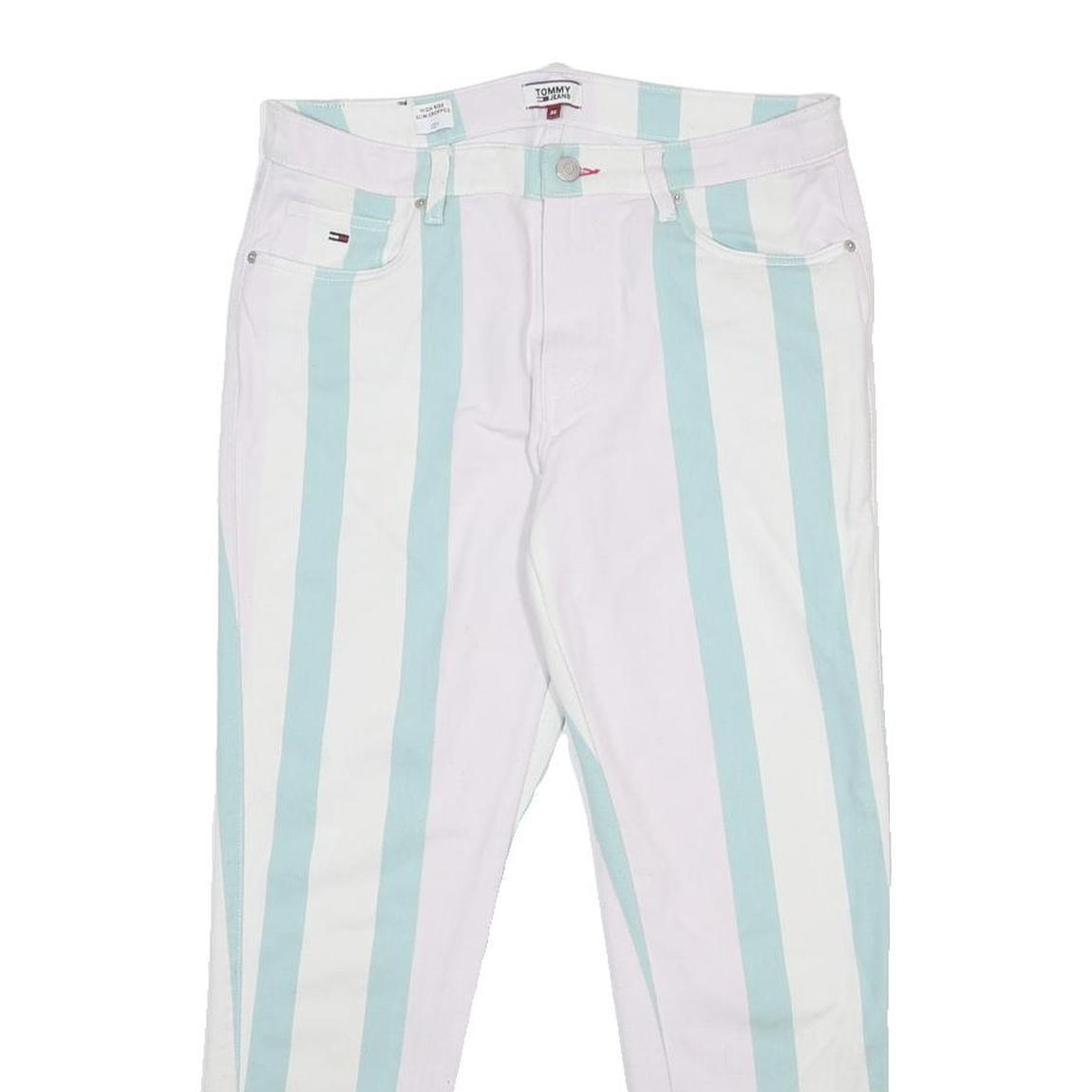 TOMMY JEANS Womens Slim White Blue Stripe Denim Jeans W30 L27 Stylish Casual