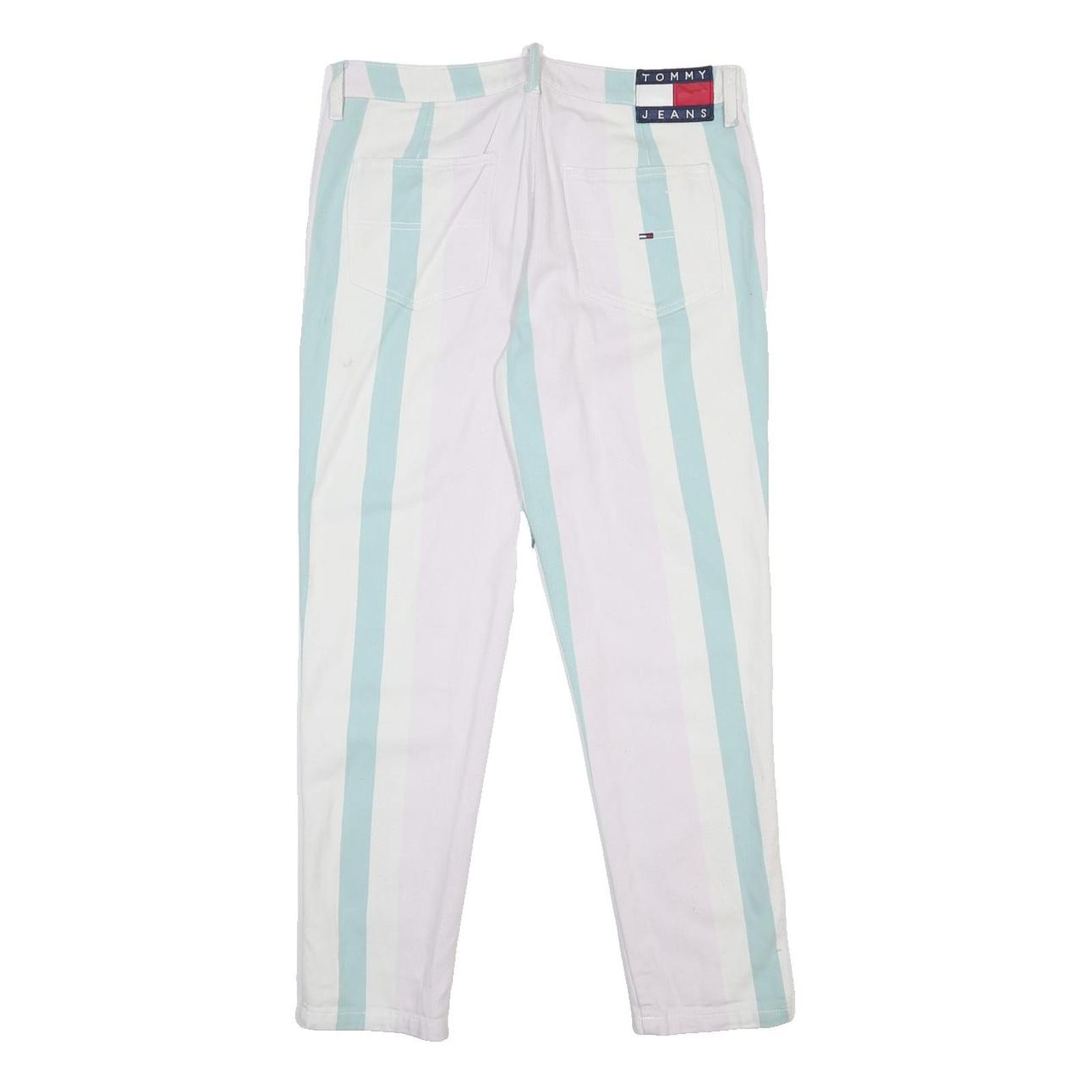 TOMMY JEANS Womens Slim White Blue Stripe Denim Jeans W30 L27 Stylish Casual