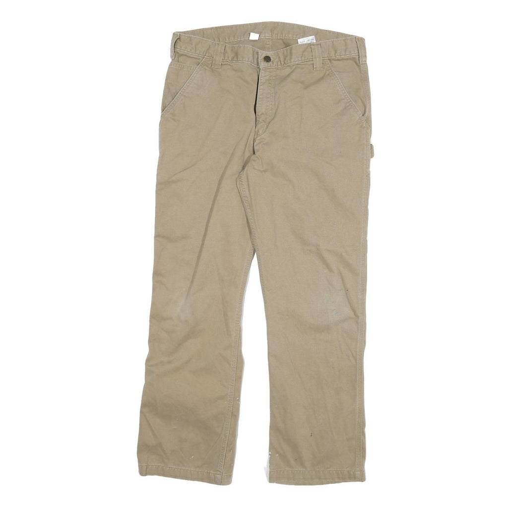 CARHARTT Mens Relaxed Beige Cotton Blend Trousers W34 L30 Workwear Zip Closure