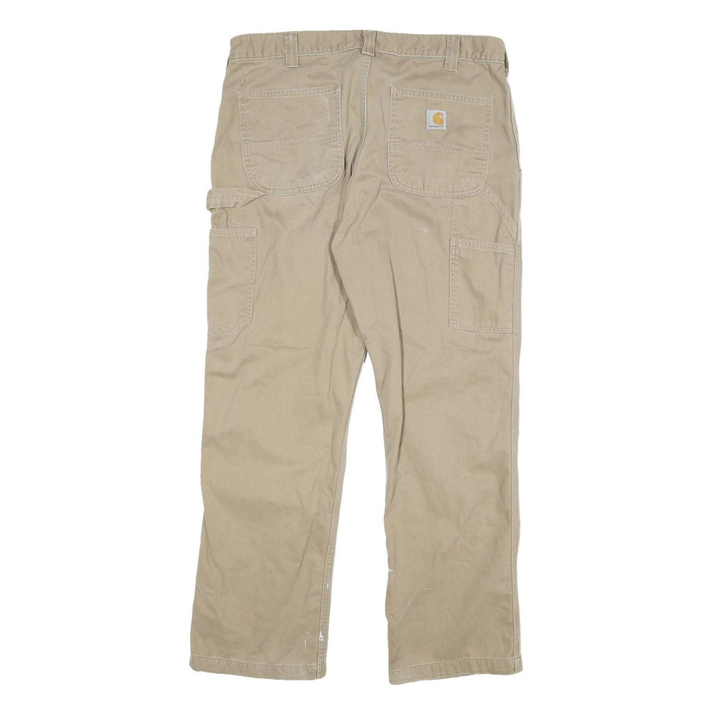 CARHARTT Mens Relaxed Beige Cotton Blend Trousers W34 L30 Workwear Zip Closure
