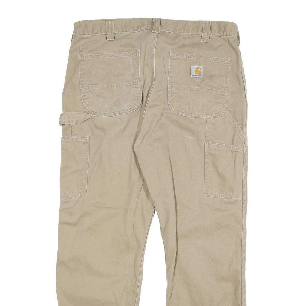 CARHARTT Mens Relaxed Beige Cotton Blend Trousers W34 L30 Workwear Zip Closure