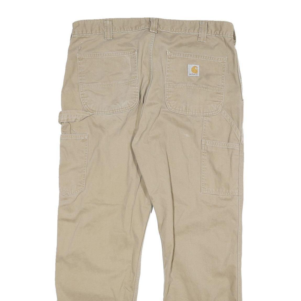 CARHARTT Mens Relaxed Beige Cotton Blend Trousers W34 L30 Workwear Zip Closure