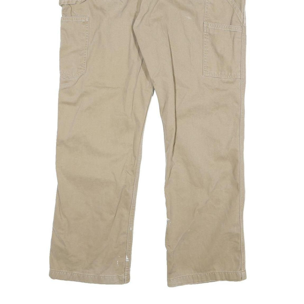 CARHARTT Mens Relaxed Beige Cotton Blend Trousers W34 L30 Workwear Zip Closure