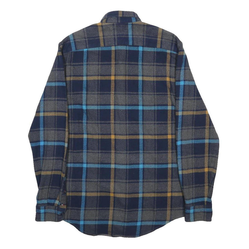 TOMMY HILFIGER Mens Blue & Grey Check Shirt S Button-Down Neck Casual Cotton