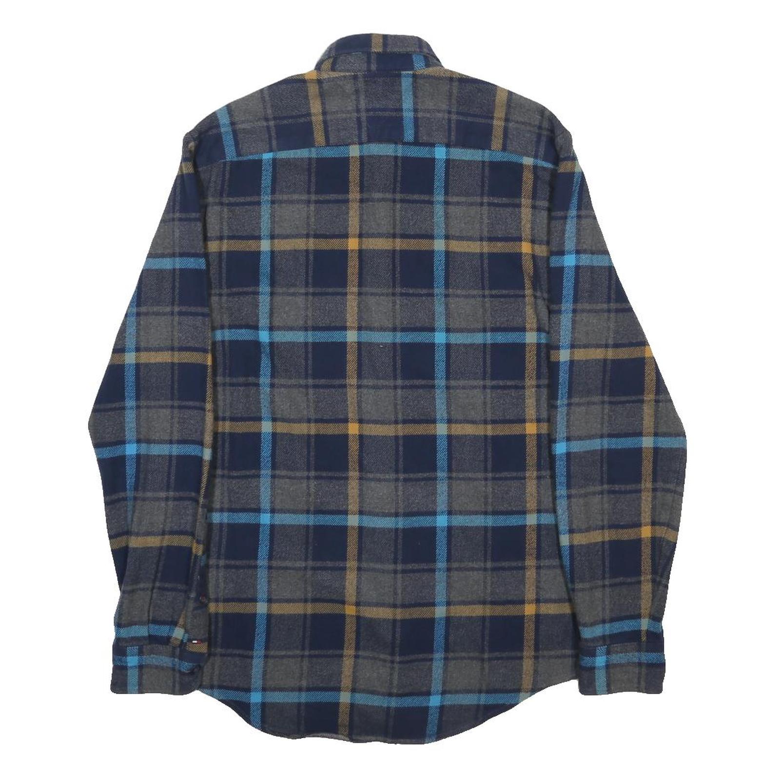 TOMMY HILFIGER Mens Blue & Grey Check Shirt S Button-Down Neck Casual Cotton