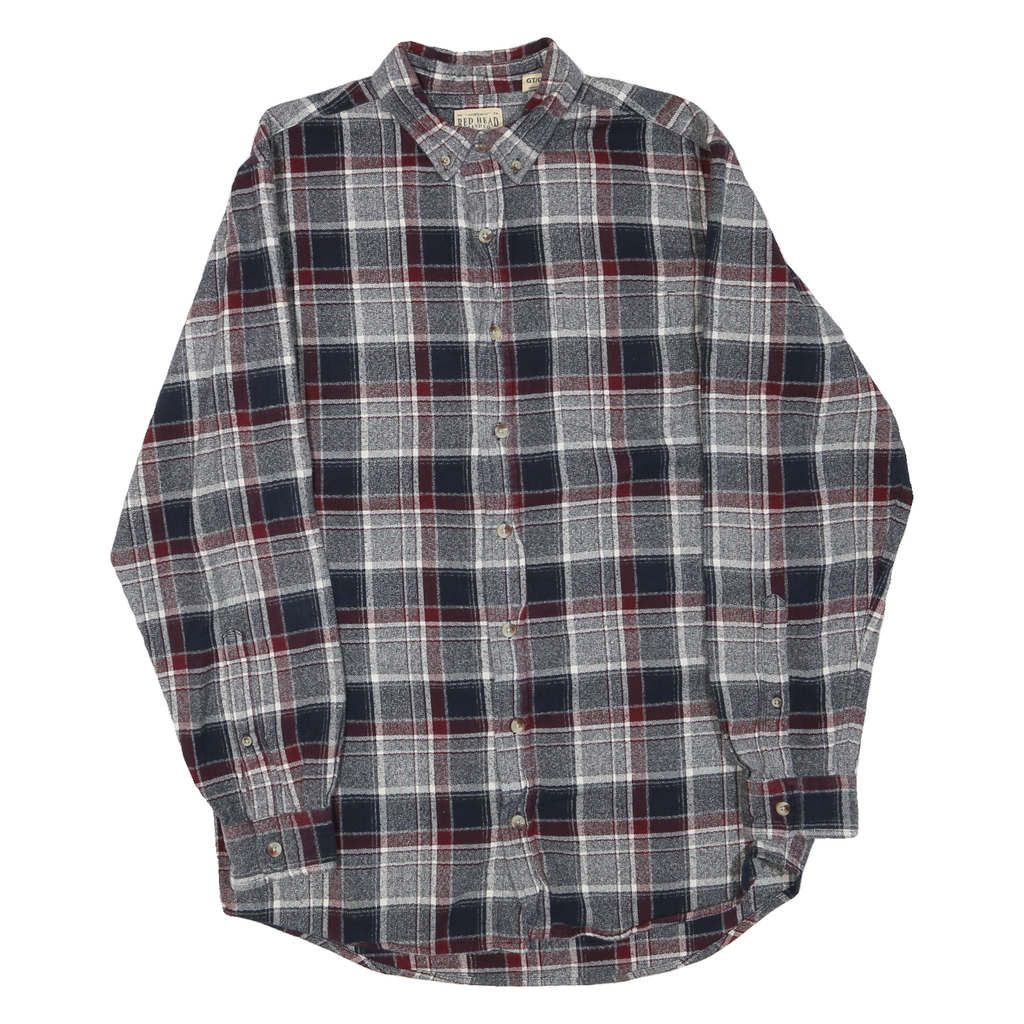 RED HEAD Mens Navy & Maroon Check Cotton Blend Shirt L Casual Button-Down