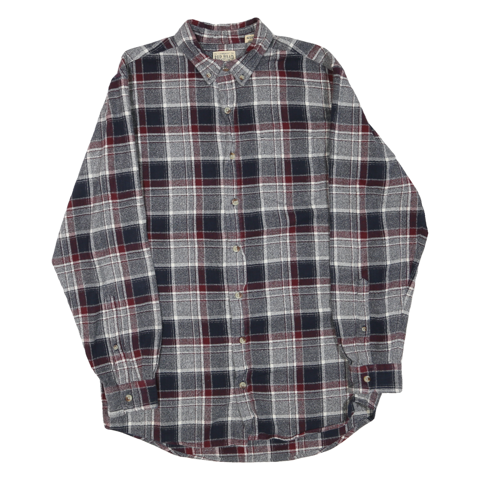 RED HEAD Mens Navy & Maroon Check Cotton Blend Shirt L Casual Button-Down