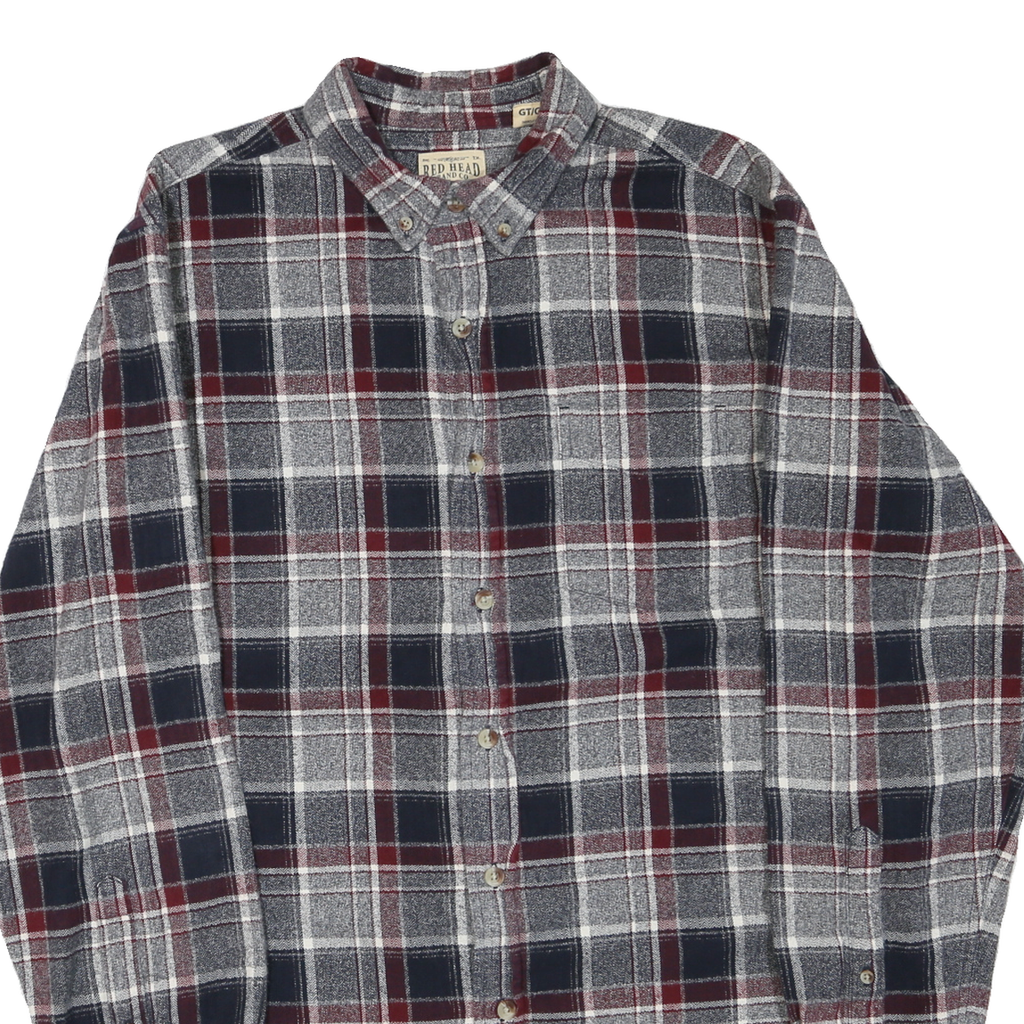 RED HEAD Mens Navy & Maroon Check Cotton Blend Shirt L Casual Button-Down
