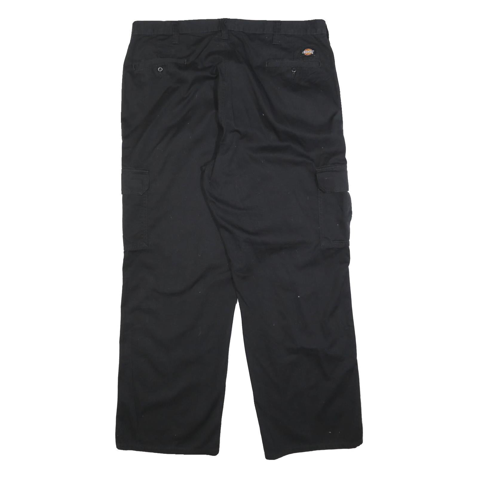 DICKIES Mens Cotton Blend Black Relaxed Cargo Trousers W40 L31 Workwear