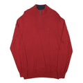NAUTICA Mens Red Plain Jumper 1/4 Zip Crew Neck Basic Knit L Cotton Blend Casual