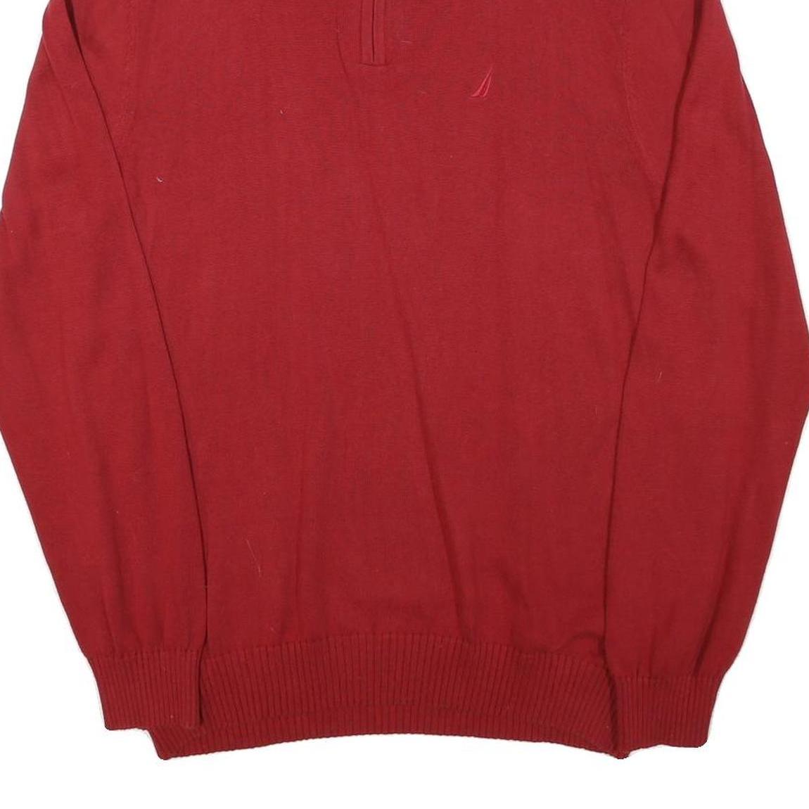NAUTICA Mens Red Plain Jumper 1/4 Zip Crew Neck Basic Knit L Cotton Blend Casual