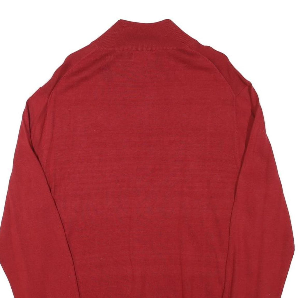 NAUTICA Mens Red Plain Jumper 1/4 Zip Crew Neck Basic Knit L Cotton Blend Casual