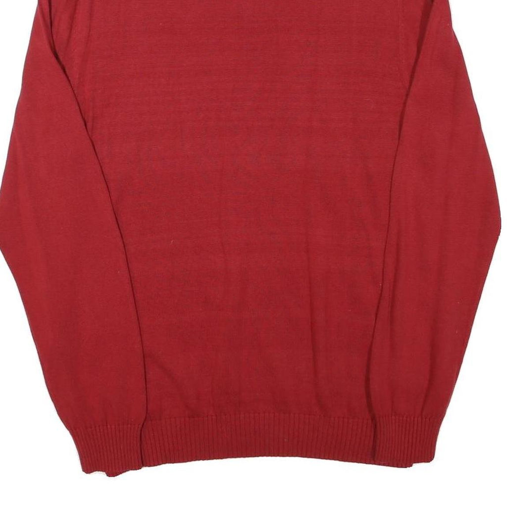 NAUTICA Mens Red Plain Jumper 1/4 Zip Crew Neck Basic Knit L Cotton Blend Casual