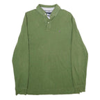 TOMMY HILFIGER Mens Green Long Sleeve Plain Polo Shirt L Cotton Classic Fit