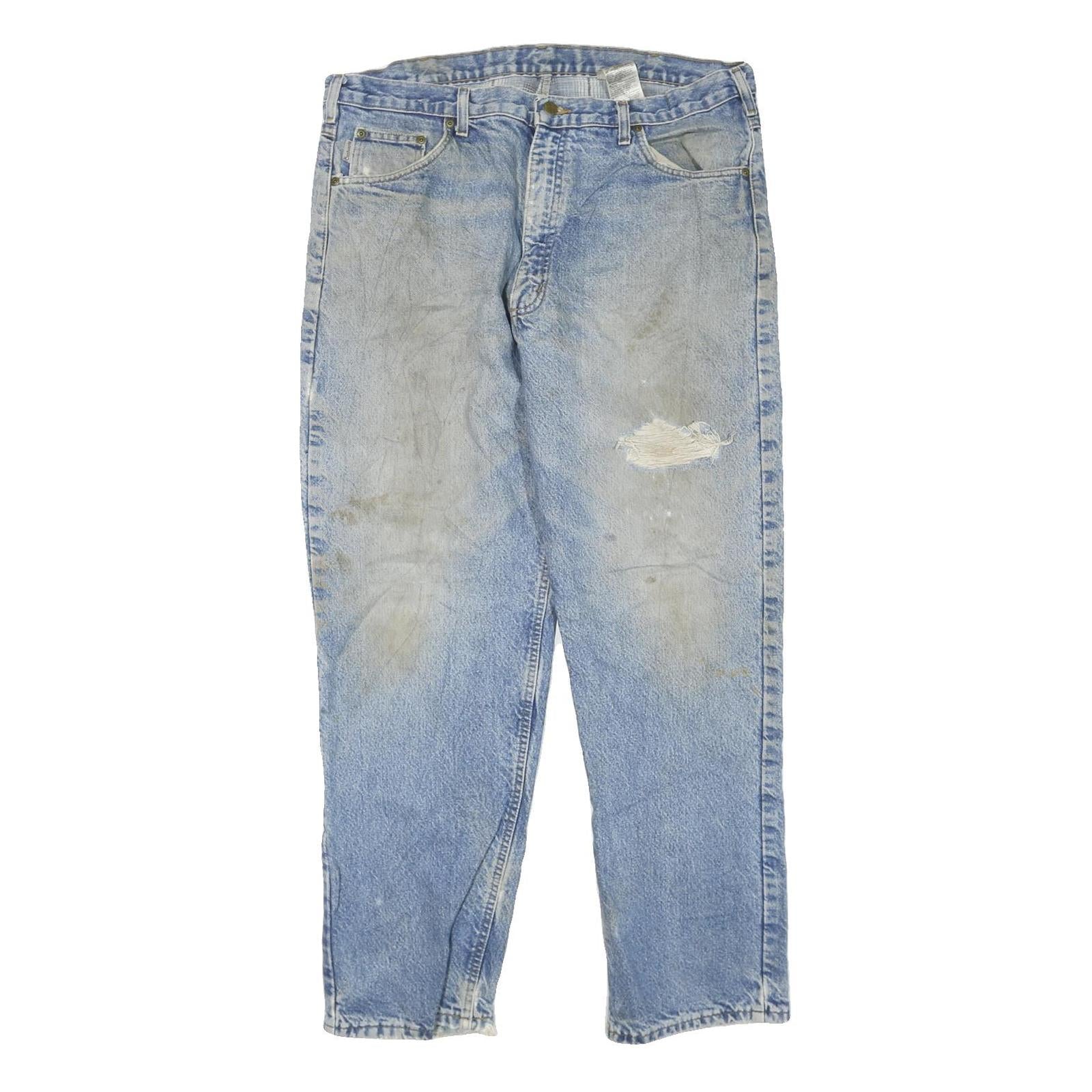 CARHARTT Mens Regular Fit Blue Denim Straight Leg Jeans W38 L32 Distressed