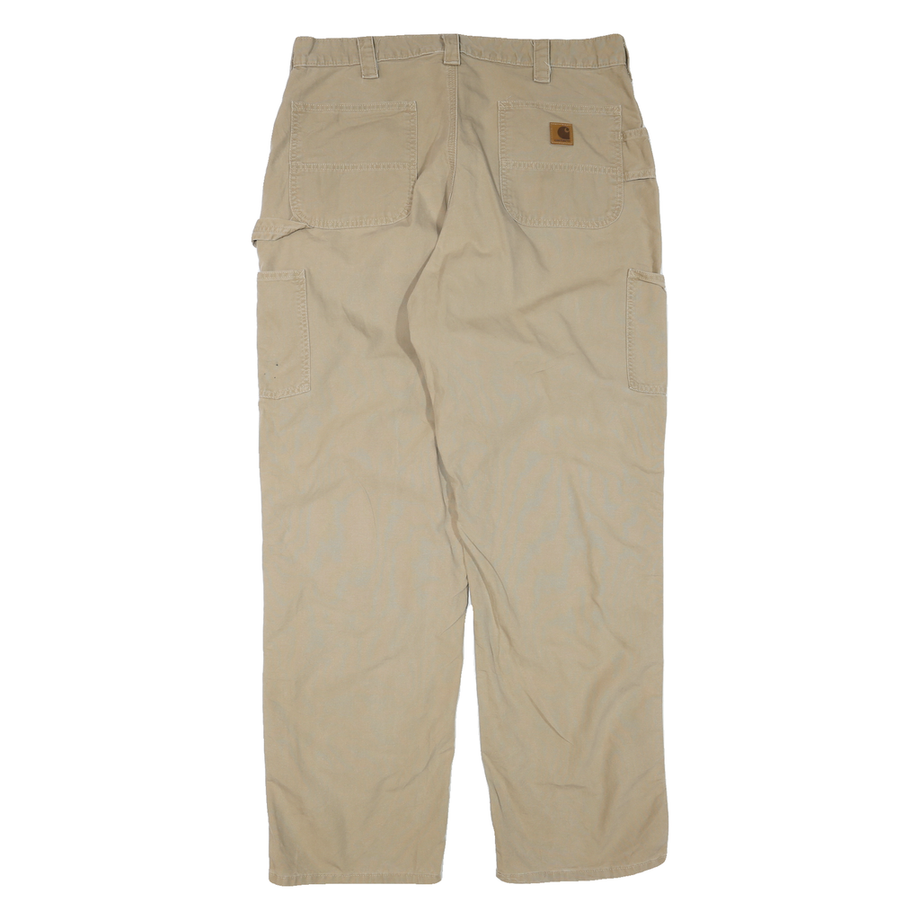 CARHARTT Mens Beige Regular Fit Straight Trousers Cotton Blend W38 L33 Workwear