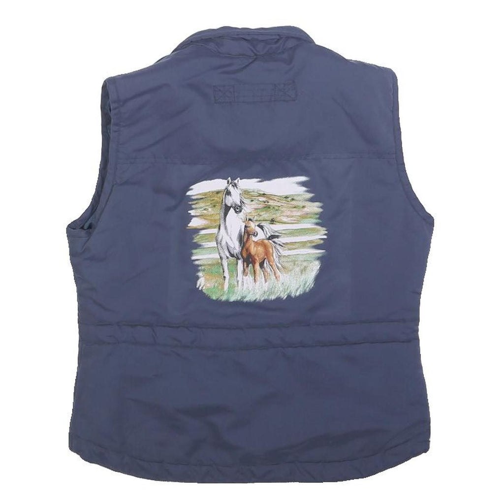 JFF Womens Blue Sleeveless Zip Jacket Polyester Horse Print S
