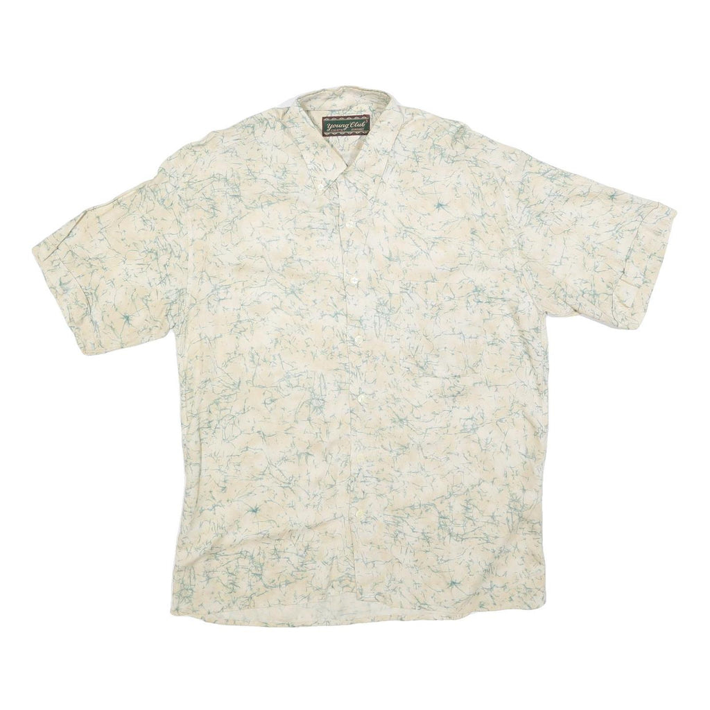 YOUNG CLUB Mens Cream Shirt L Cotton Blend Short Sleeve Casual Patterned