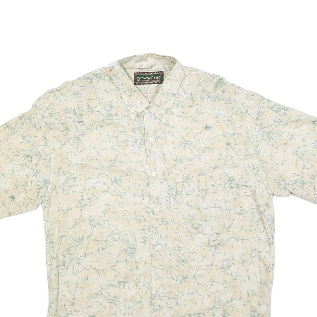YOUNG CLUB Mens Cream Shirt L Cotton Blend Short Sleeve Casual Patterned