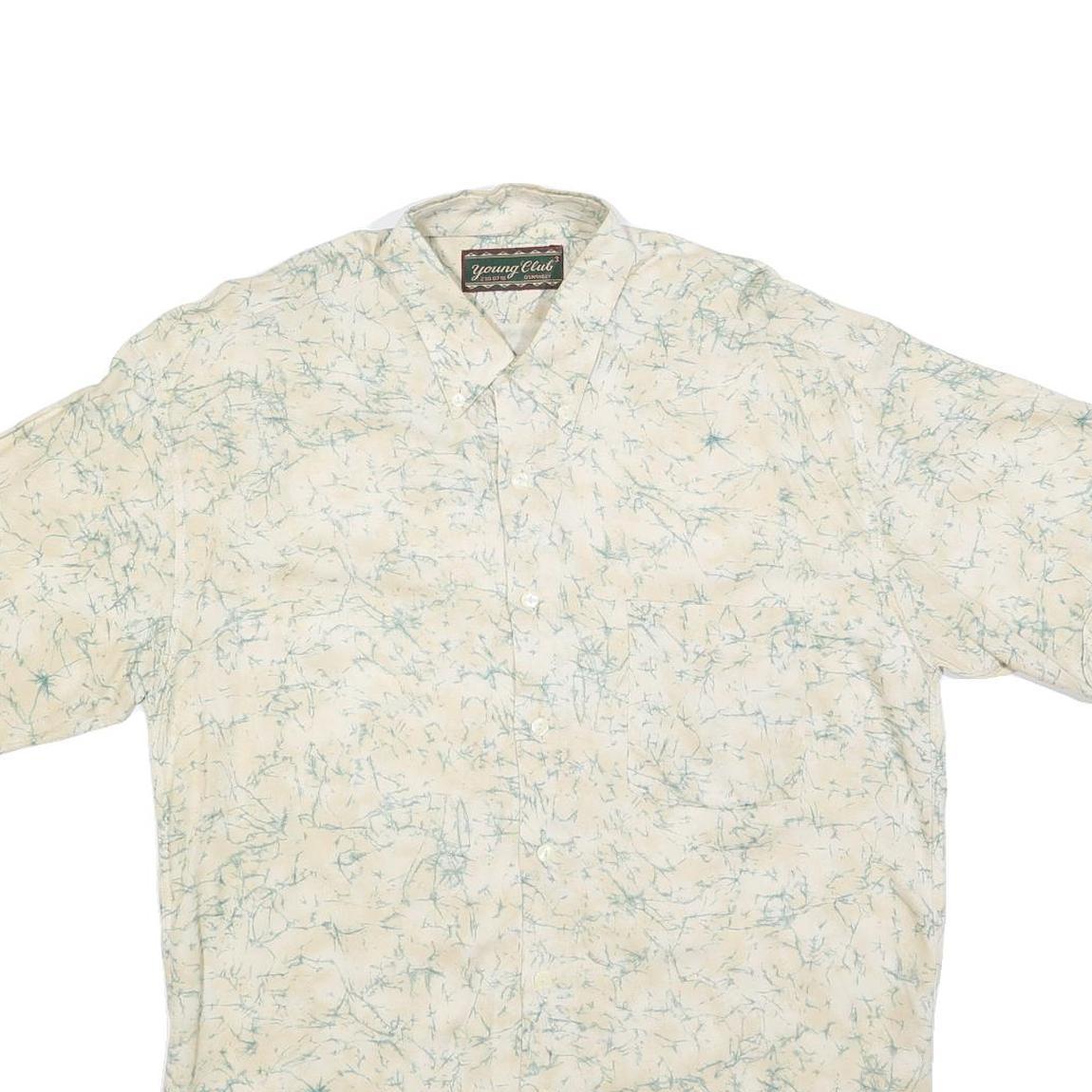 YOUNG CLUB Mens Cream Shirt L Cotton Blend Short Sleeve Casual Patterned