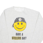 Pittsburgh Steelers Smiley NFL Mens Sweatshirt Grey 90s USA L