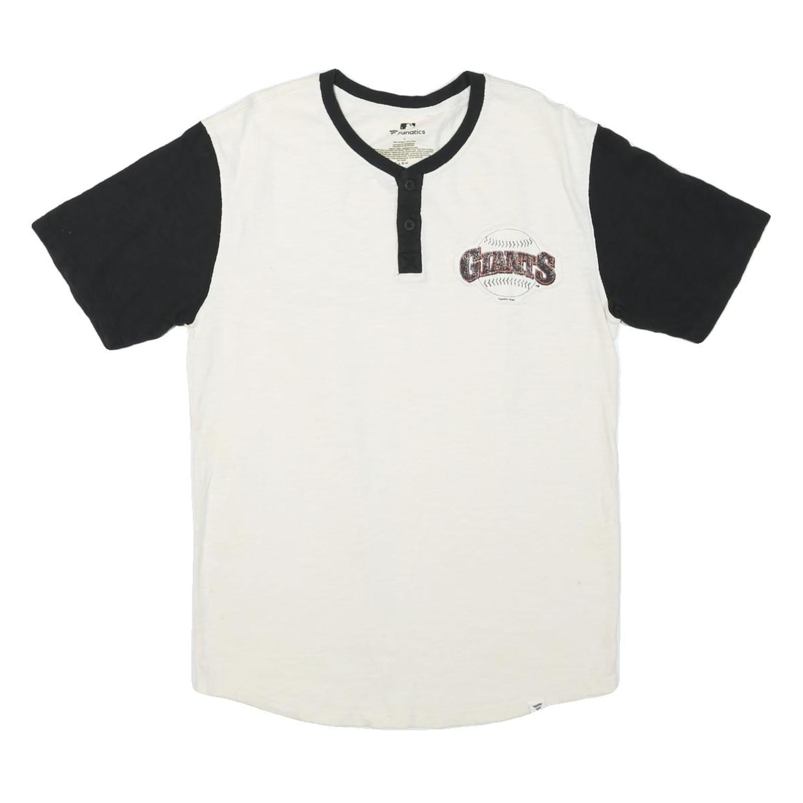 FANATICS Mens White & Black Giants Graphic Henley T-Shirt L Short Sleeve Crew