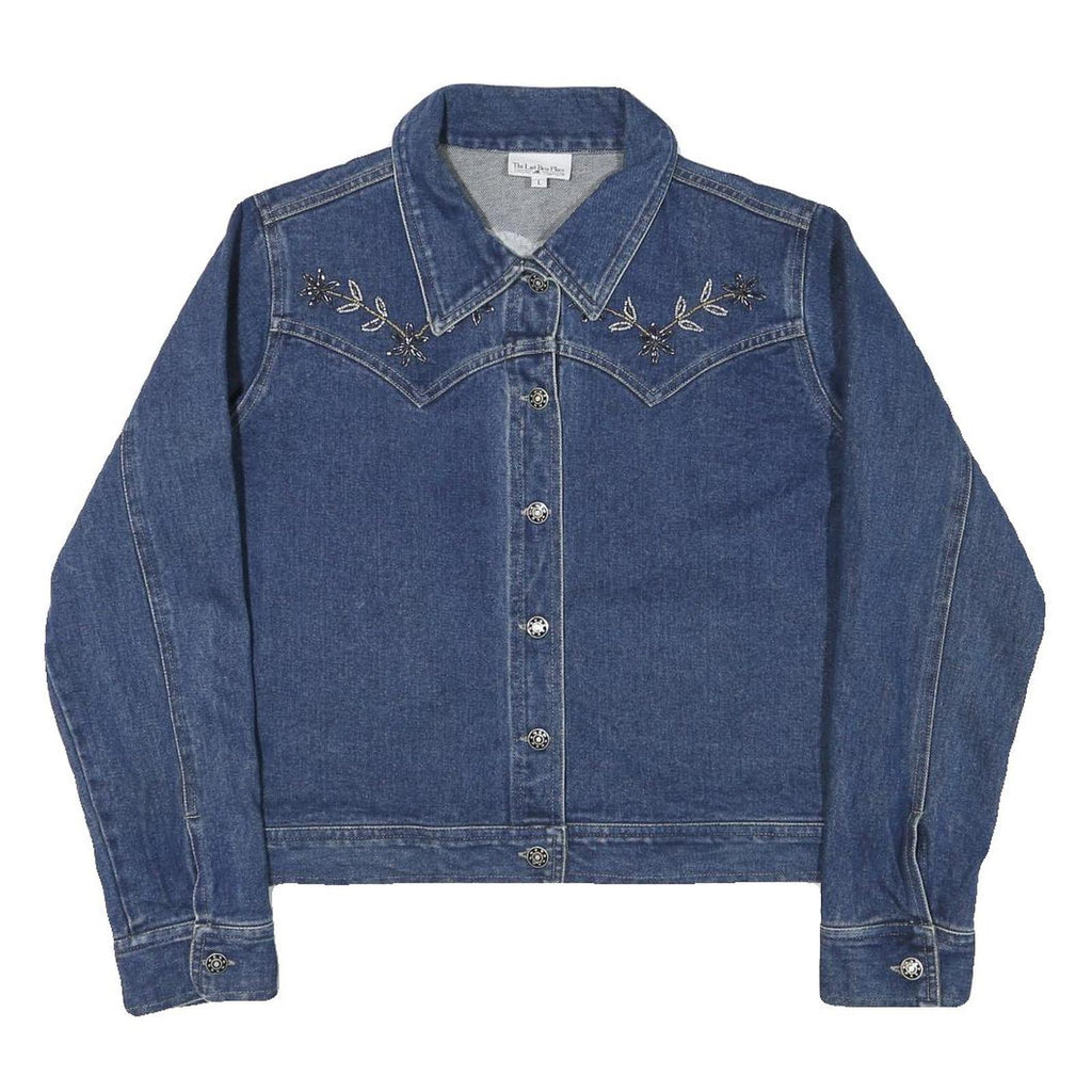 THE LAST BEST PLACE Womens Blue Denim Embroidered Jacket L Cotton Blend Button