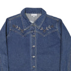 THE LAST BEST PLACE Womens Blue Denim Embroidered Jacket L Cotton Blend Button
