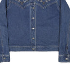 THE LAST BEST PLACE Womens Blue Denim Embroidered Jacket L Cotton Blend Button
