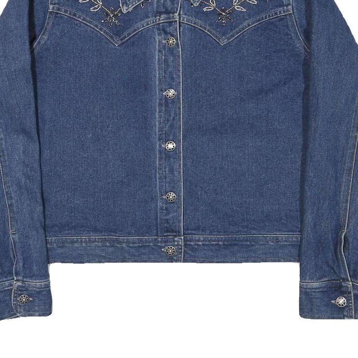 THE LAST BEST PLACE Womens Blue Denim Embroidered Jacket L Cotton Blend Button