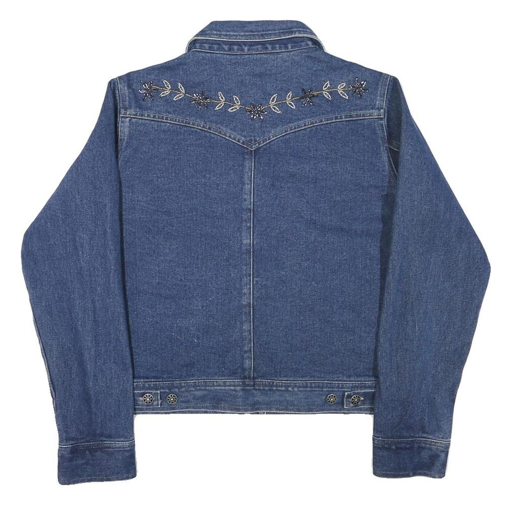 THE LAST BEST PLACE Womens Blue Denim Embroidered Jacket L Cotton Blend Button