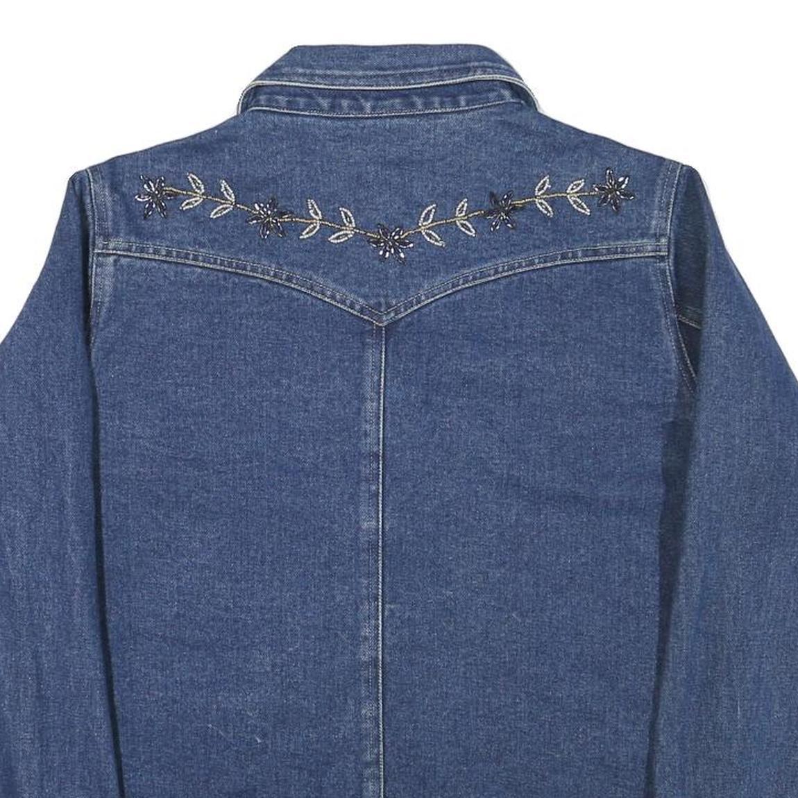 THE LAST BEST PLACE Womens Blue Denim Embroidered Jacket L Cotton Blend Button