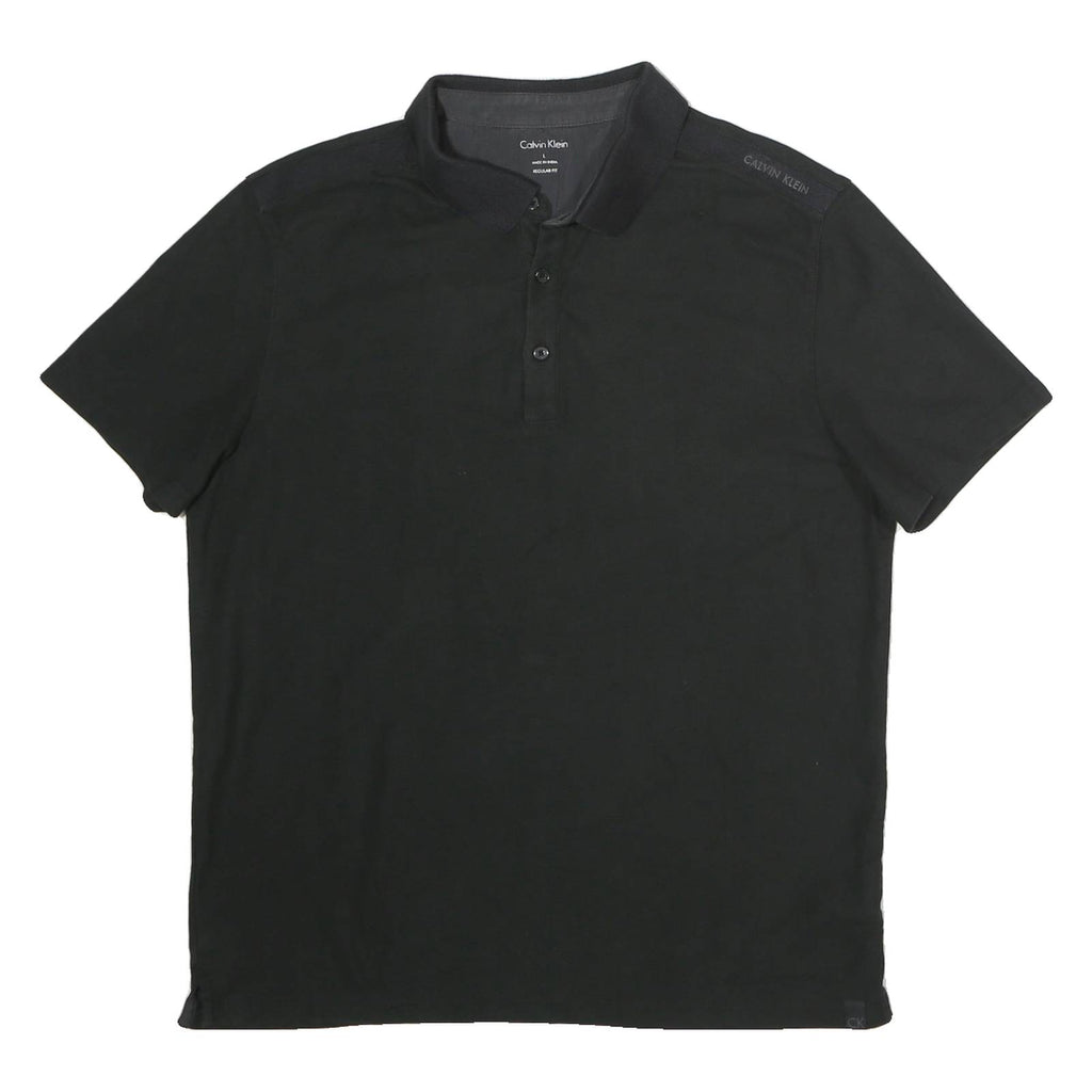 CALVIN KLEIN Mens Black Short Sleeve Plain Polo Shirt L Classic Cotton