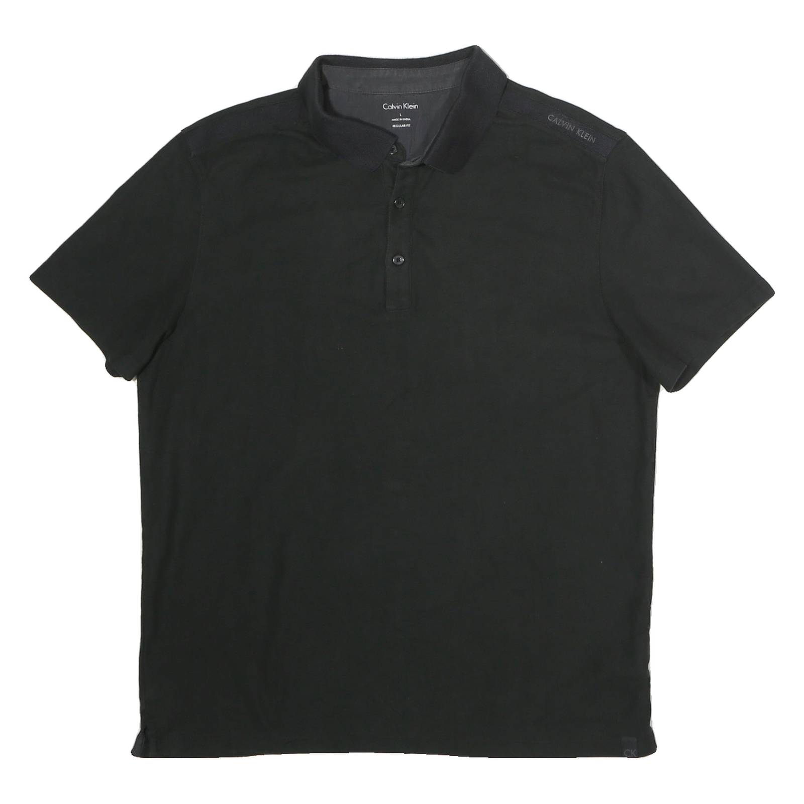 CALVIN KLEIN Mens Black Short Sleeve Plain Polo Shirt L Classic Cotton