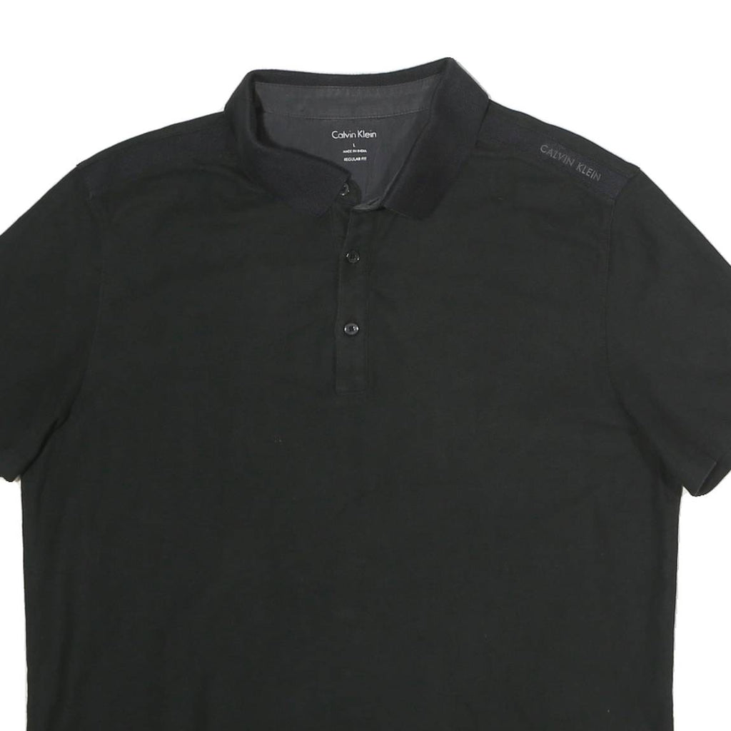 CALVIN KLEIN Mens Black Short Sleeve Plain Polo Shirt L Classic Cotton