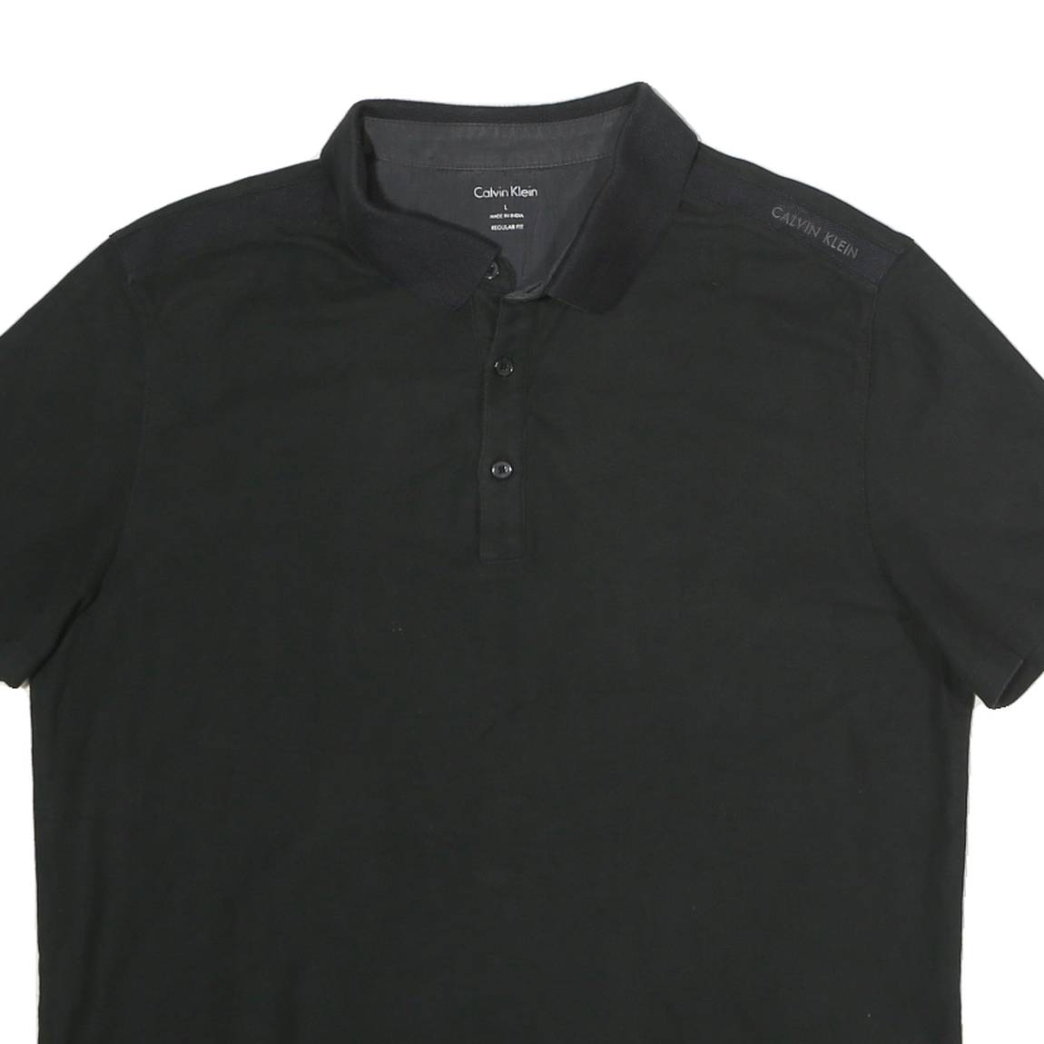 CALVIN KLEIN Mens Black Short Sleeve Plain Polo Shirt L Classic Cotton