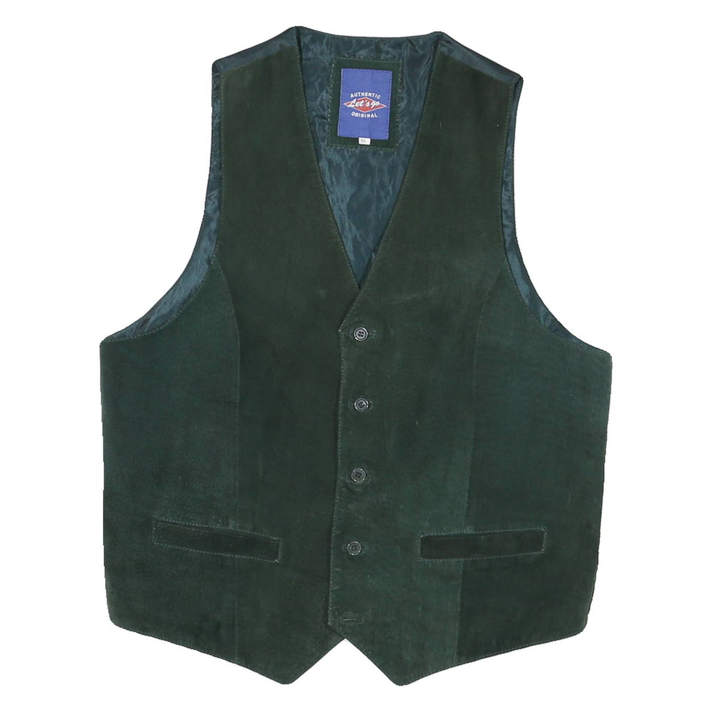 Mens Green Suede Button Jacket M Regular Fit Waistcoat Plain Soft Comfortable