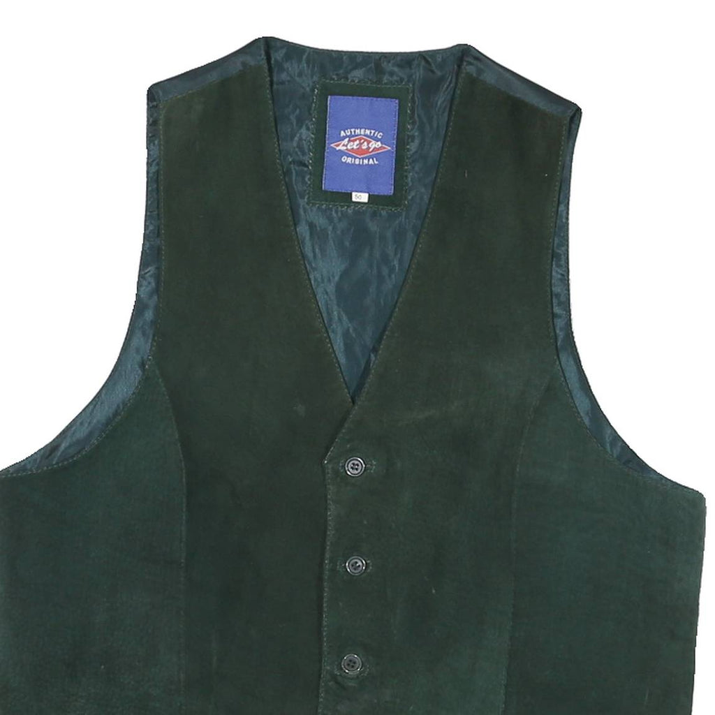 Mens Green Suede Button Jacket M Regular Fit Waistcoat Plain Soft Comfortable